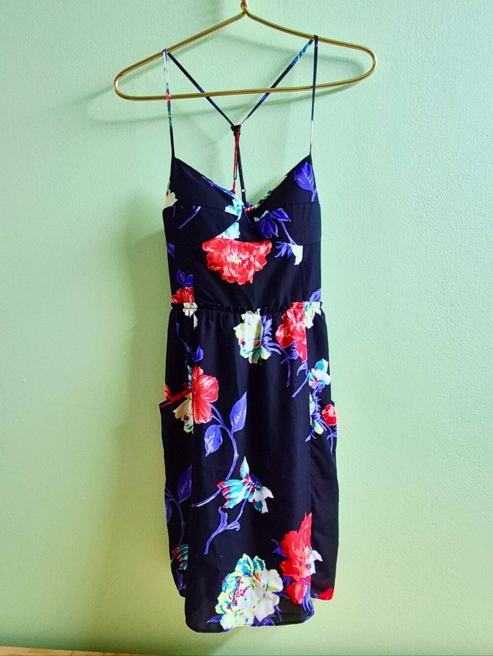 Vintage American Eagle Black Floral Strappy Sundress